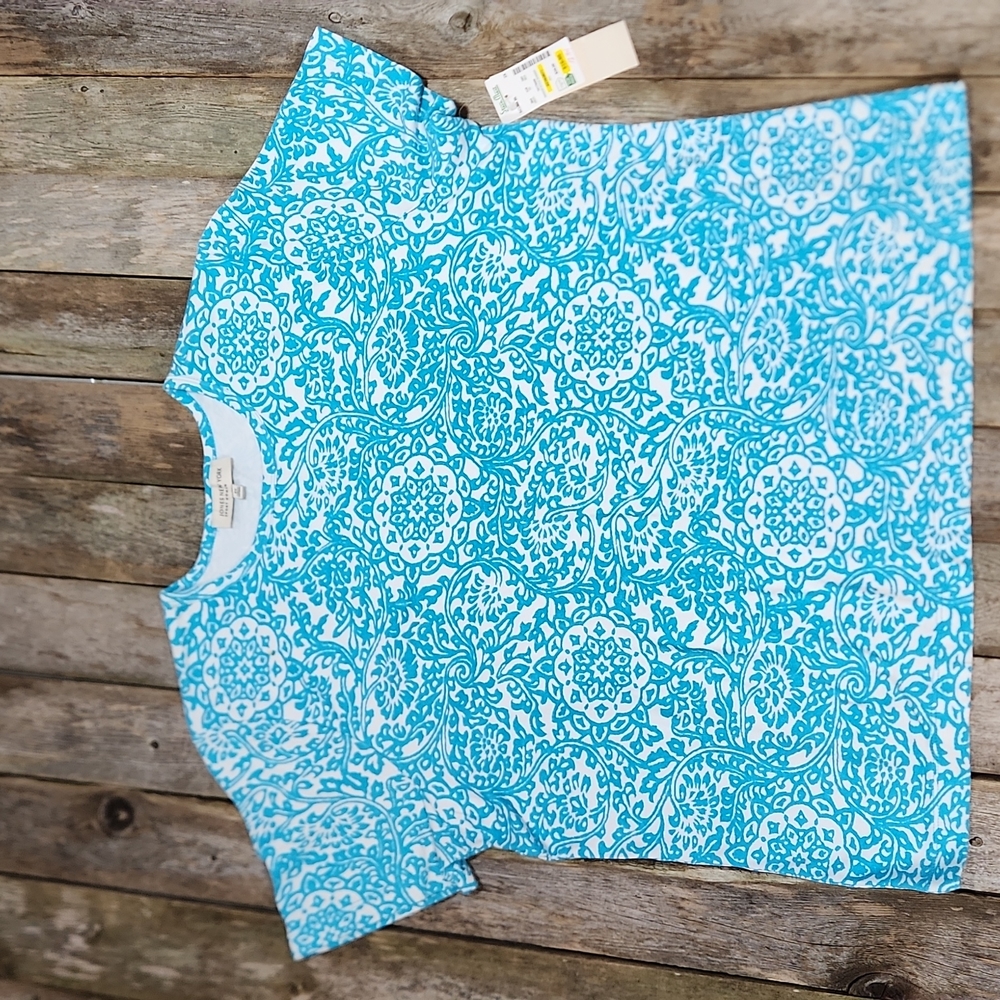 Jones New York Sport Woman short sleeve t-shirt scuba blue & white 2X W-558